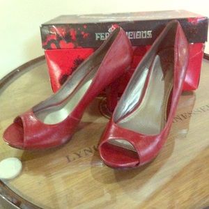 Fergo licious heels open toe candy apple red